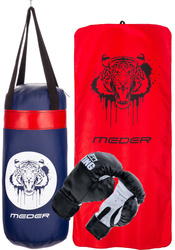 Worek bokserski tygrys dziecięcy dla dzieci i rękawice do boksu 40 cm pełny i ręcznik szybkoschnący czerwony