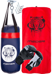 Worek bokserski tygrys dziecięcy dla dzieci i rękawice do boksu 40 cm pełny i ręcznik szybkoschnący czerwony + zawiesie