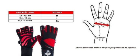 WG-161 - RĘKAWICZKI NA SIŁOWNIĘ - DO ĆWICZEŃ - Z DŁUGIM RZEPEM I SYSTEMEM GRIP-X - L