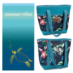 Torba termiczna z izolacją na plażę i ręcznik szybkoschnący plażowy żółwik