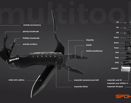 Spokey  SX-CARBON BK,  multitool z zestawem bitów zestaw kluczy scyzoryk turystyczny