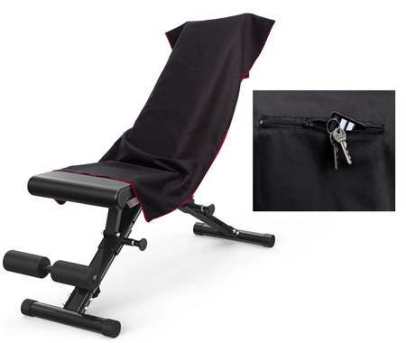 Ręcznik szybkoschnący z mikrofibry 210 g/m2 50x100 czarny Z ZAKŁADKĄ I KIESZENIĄ na ławkę, nić czerwona na siłownię, basen, plażę