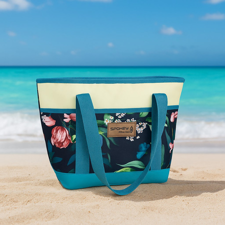Torebka torba termiczna z wkładem aluminiowym PLAŻOWA NA PIKNIK NA PLAŻĘ MIEJSKA SHOPPER 