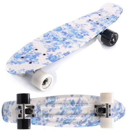 DESKOROLKA fiszka METEOR flowers white  FISZKA PENNYBOARD DESKA FISZ METEOR