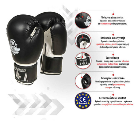  Rękawice Bokserskie Sparingowe Czarno-Białe ARB-407a Bushido 8 OZ 