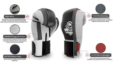  Rękawice Bokserskie Sparingowe Czarno-Białe ARB-407a Bushido 8 OZ 