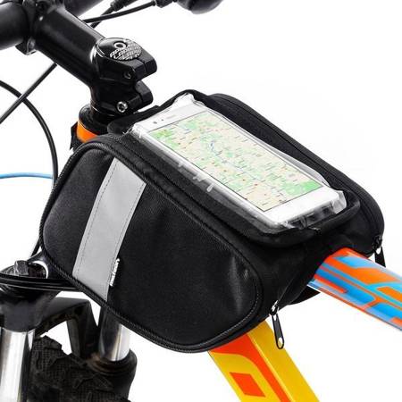 Meteor mini pompka rowerowa STROKE + Sakwa rowerowa na ramę z etui na telefon METEOR TORYS