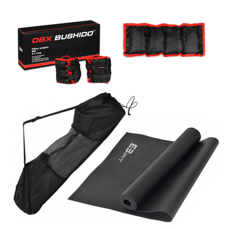mata do jogi fitness ćwiczeń antypoślizgowa 173x61x5mm z pokrowcem +Obciążniki obciążenia na kostki i nadgarstki 2 x 2 kg  